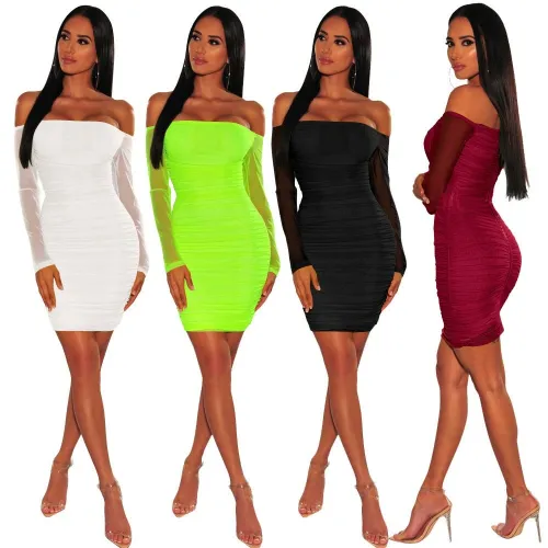 Women's Sexy Zipper Off-Shoulder Mesh Dresses 2449510