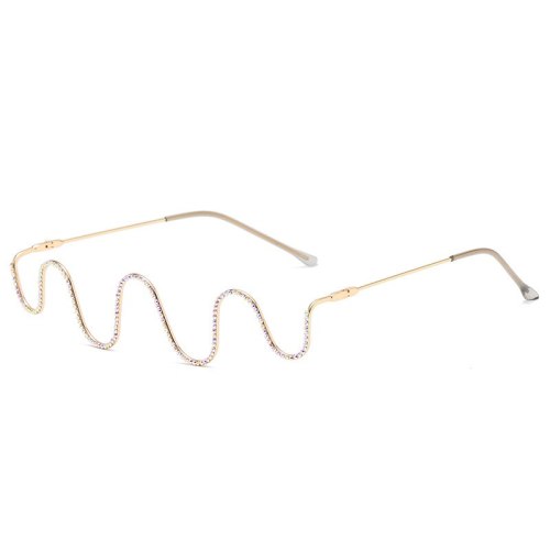 New Stylish Ripple Half Frame Women Diamond Sunglasses s205667