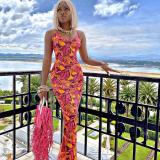 Color Printing Super Long Beach Sleeveless Women Dresses D07272031G