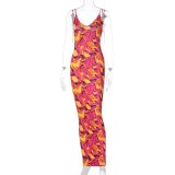 Color Printing Super Long Beach Sleeveless Women Dresses D07272031G