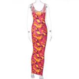 Color Printing Super Long Beach Sleeveless Women Dresses D07272031G