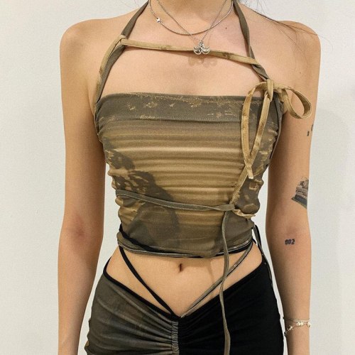 Summer New Camouflage Hanging Neck Bandage Chest Vest Tops T0C3992103G