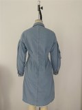 Women Long Coat Pockets Denim Trench Coats 939410