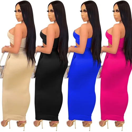 Summer Women One Shoulder Sexy Fashion Maxi Dresses X506879