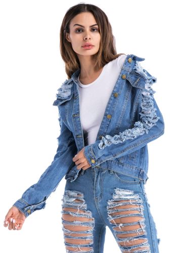 Women Short Ripped Denim Jeans Coat Coats 6369710