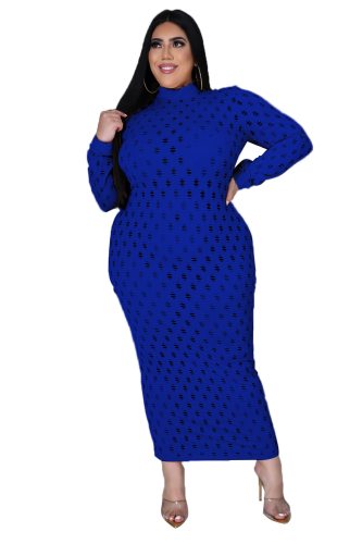 Woman Solid Color Hollow Out Long Sleeve Dresses QJ527889