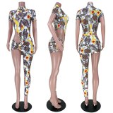 Women Sexy Short Sleeve Print Irregular Bodysuits Bodysuit Outfit Outfits GL636273