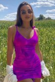 Summer New Women Sexy Strap V-neck Print Bodycon Dresses 300516#