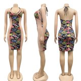 Sexy Mesh Sheer Print Off Shoulder Backless Club Mini Dresses X505162