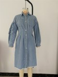 Women Long Coat Pockets Denim Trench Coats 939410