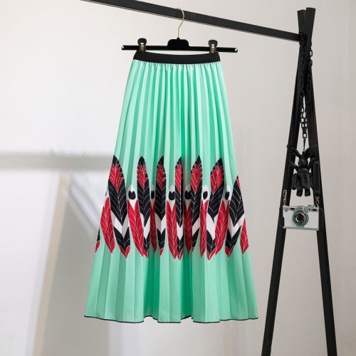 Women Pleated High Waisted Elastic Long Skirt Skirts 1095106B