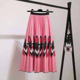 Women Pleated High Waisted Elastic Long Skirt Skirts 1095106B