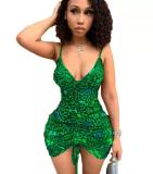 Summer New Women Sexy Strap V-neck Print Bodycon Dresses 300516#