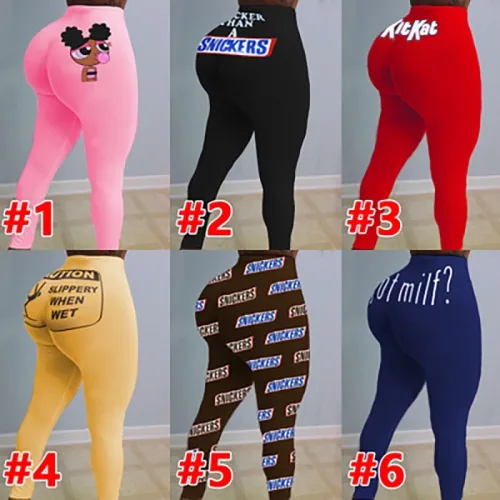 Letter Print High Waisted Workout Long Candy Yoga Pants D932839