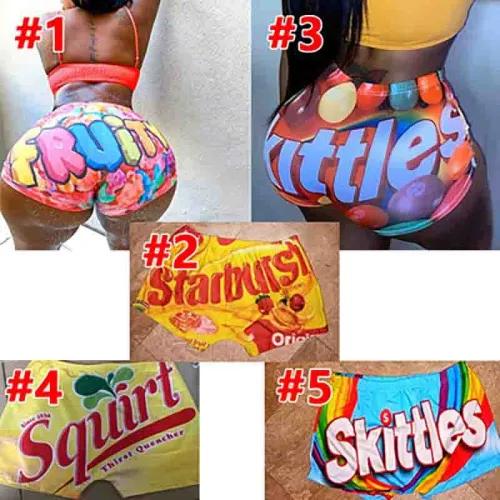 Letter Print High Waist Stretch Women's Candy Snacks Short Shorts D931223