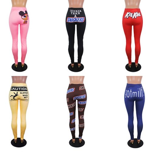 Letter Print High Waisted Workout Long Candy Yoga Pants D932839