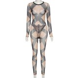 Sexy Striped Patchwork Sheer Mesh Bodysuits Bodysuit Outfit Outfits K20S10475