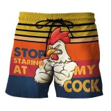 B0065 Men Drawstring Special Cock Print Beer Beach Shorts Pants