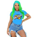 Women Fashion Hip Hop Style T-Shirt Short Sleeve Printed Tops L214