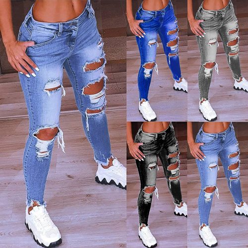 Fashion Women Hole Low Waist Jeans Pants 21839#