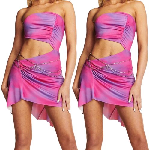 Summer Women Hip Hop Tie Dye Print Beach Party Club Dresses K9853