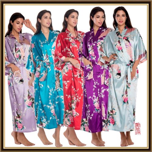 Women Peacock Nightgown Silk Pajamas CL-WQ110