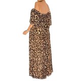 Women Maxi Stretch Off Shoulder Sexy Leopard Dresses TB5256