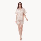 Matte Satin Simple Pure Color Leisure Short Sleeves Women Pajamas G9011B