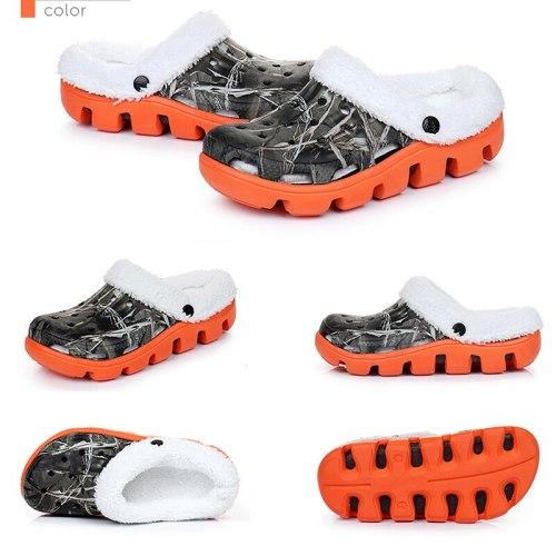 Autumn Women Warm Plush Print Outdoor Slippers Slides