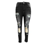 Fashion Women Hole Low Waist Jeans Pants 21839#