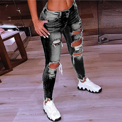 Fashion Women Hole Low Waist Jeans Pants 21839#