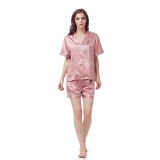 Matte Satin Simple Pure Color Leisure Short Sleeves Women Pajamas G9011B