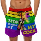 B0065 Men Drawstring Special Cock Print Beer Beach Shorts Pants