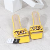 Fashion Ladies Yellow Chain High Heels Slippers Slides 20210-4