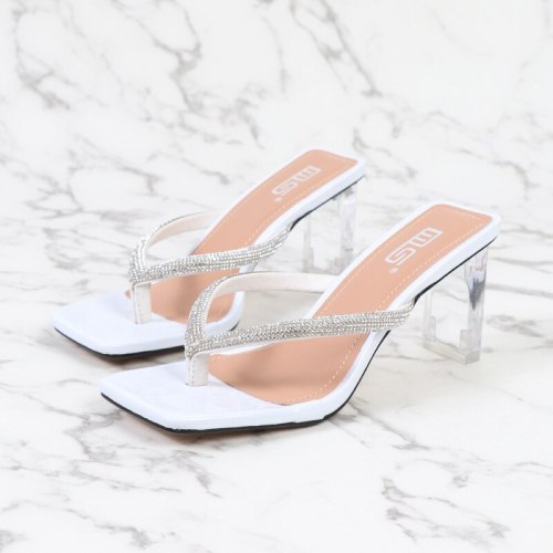 Sexy High Heels Transparent Rhinestone Ladies Slippers Slides 6376-3