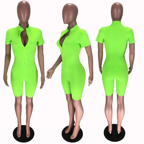 Short Sleeve Sexy Zipper V Neck Bodysuits Bodysuit Outfit Outfits BZ003