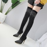 Women Over The Knee Long Boots High Heels Rhinestone Crystal Thight Boots 1198-3