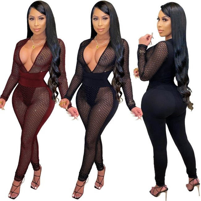 Sexy Women V-neck Bodysuits Bodysuit Outfit Outfits S3898