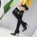 Women Over The Knee Long Boots High Heels Rhinestone Crystal Thight Boots 1198-3