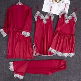 Satin Women Set Lace Sexy 5PCS Pajamas WJT16110