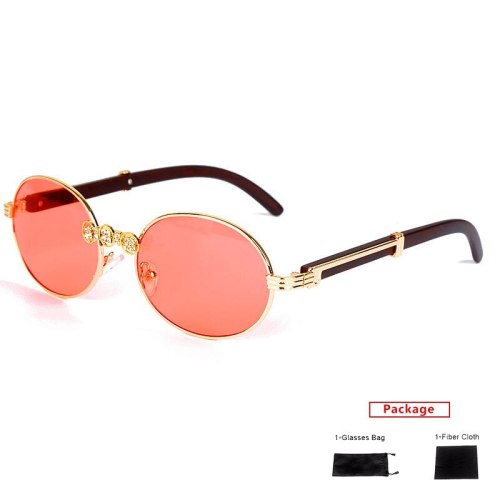 Women Alloy Vintage Diamond Round Sunglasses 7018