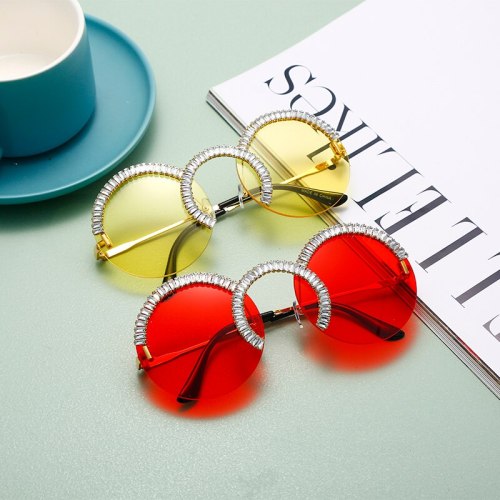 Handmade Fashion New Rimless Round Daimond Sunglasses 8892