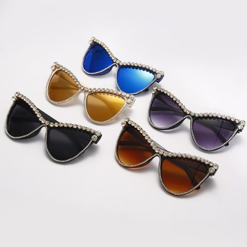 Women Rhinestone Diamond Cat Eye Sunglasses 7241