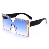 Oversized Diamond Bling Frameless Rhinestone Sunglasses 5361