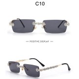 Women Rimless Vintage Diamond Square Sunglasses 7012