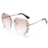 Women Rhinestone Shades Rimless Daimond Sunglasses 7725