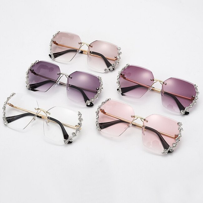 Women Rhinestone Shades Rimless Daimond Sunglasses 7725