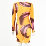 Mesh Printed Long Sleeve Cover Up Beach Women Dress Dresses FD8768