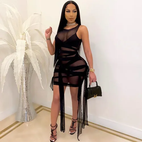 BA8800 See Through Mesh Bandage Party Dresses M3019