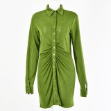 Women's Sexy Long Sleeve Shirt Skirt Lapel Dress Dresses FD8767